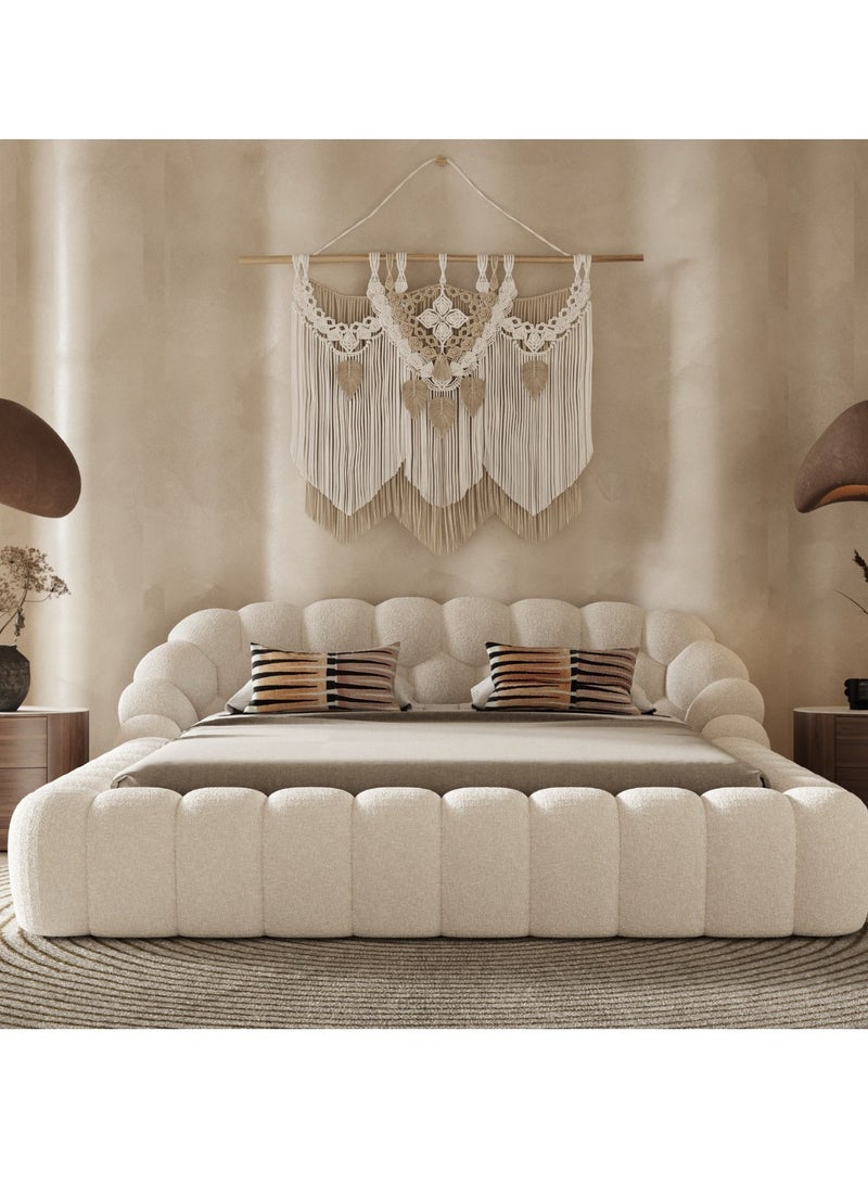 Wooden Twist Bubble Design Modern Cloud Bed In Soft Boucle Fabric (King Size)  - Image 2