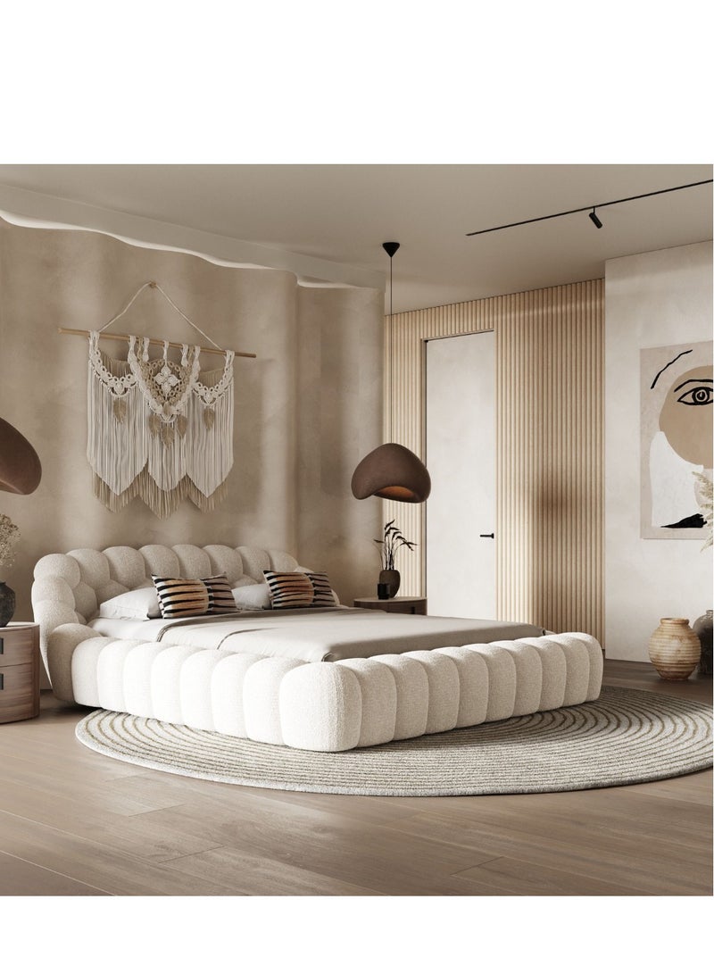 Wooden Twist Bubble Design Modern Cloud Bed In Soft Boucle Fabric (King Size)  - Image 3