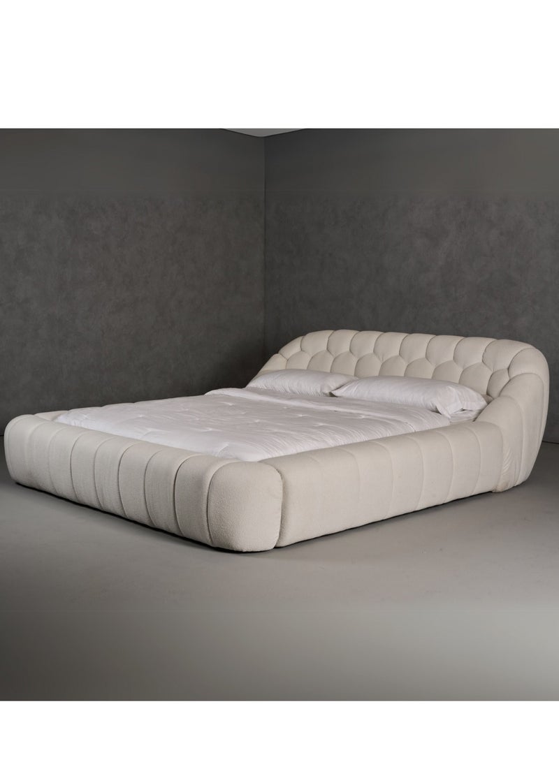 Wooden Twist Bubble Design Modern Cloud Bed In Soft Boucle Fabric (King Size)  - Image 4