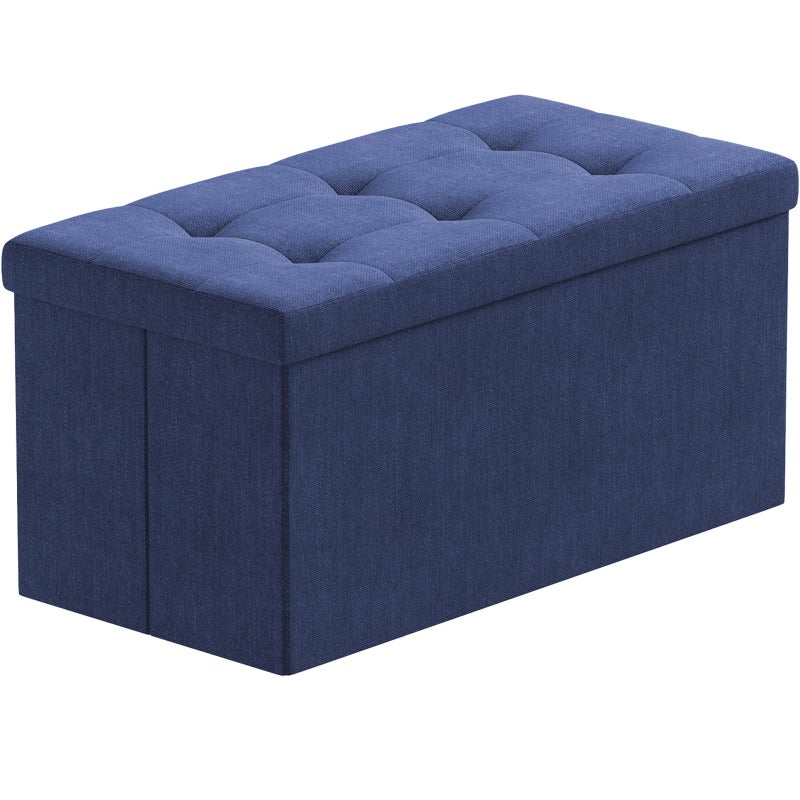 BRIAN  DANY Folding Linen Storage Boxes Footstool Ottoman Foot Rest Stool Foldable Seat Bench Footrest  Navy Blue 76 x 38 x 38 cm