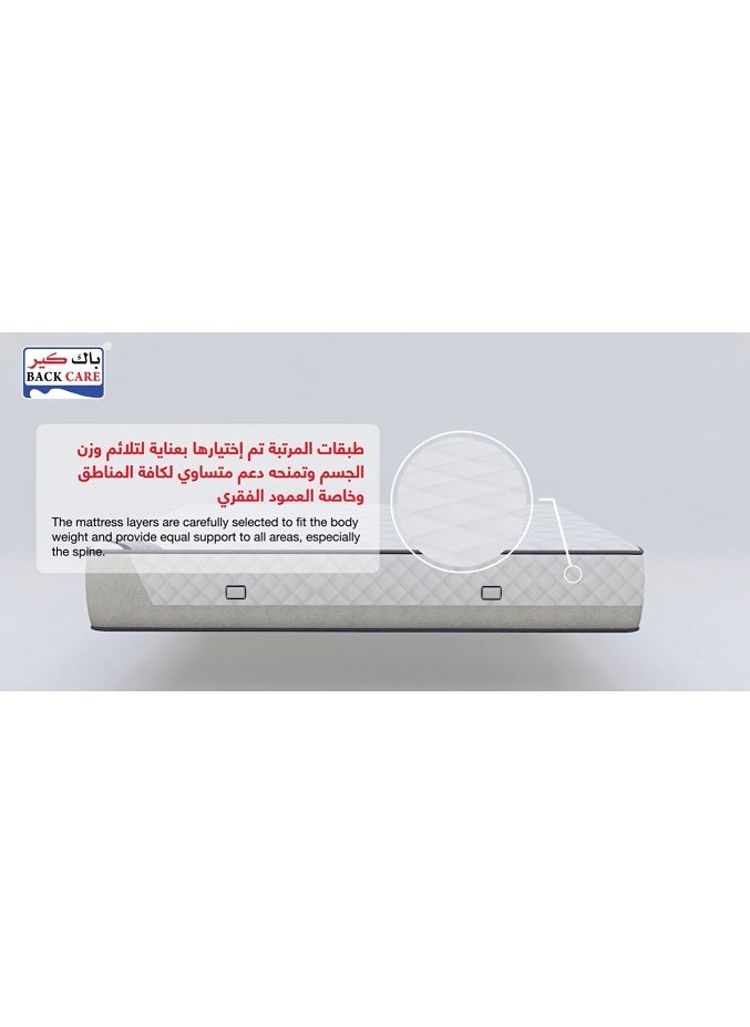 باك كير - مرتبة ميرا من مجموعة باك كيرا بدعم كامل للجسم وتركيز على محاذاة العمود الفقري مع توزيع متساوٍ للضغط ومقاومة للبكتيريا والحشرات، مثالية للأفراد ذوي الوزن المتوسط 200x180x24 سم - Image 1