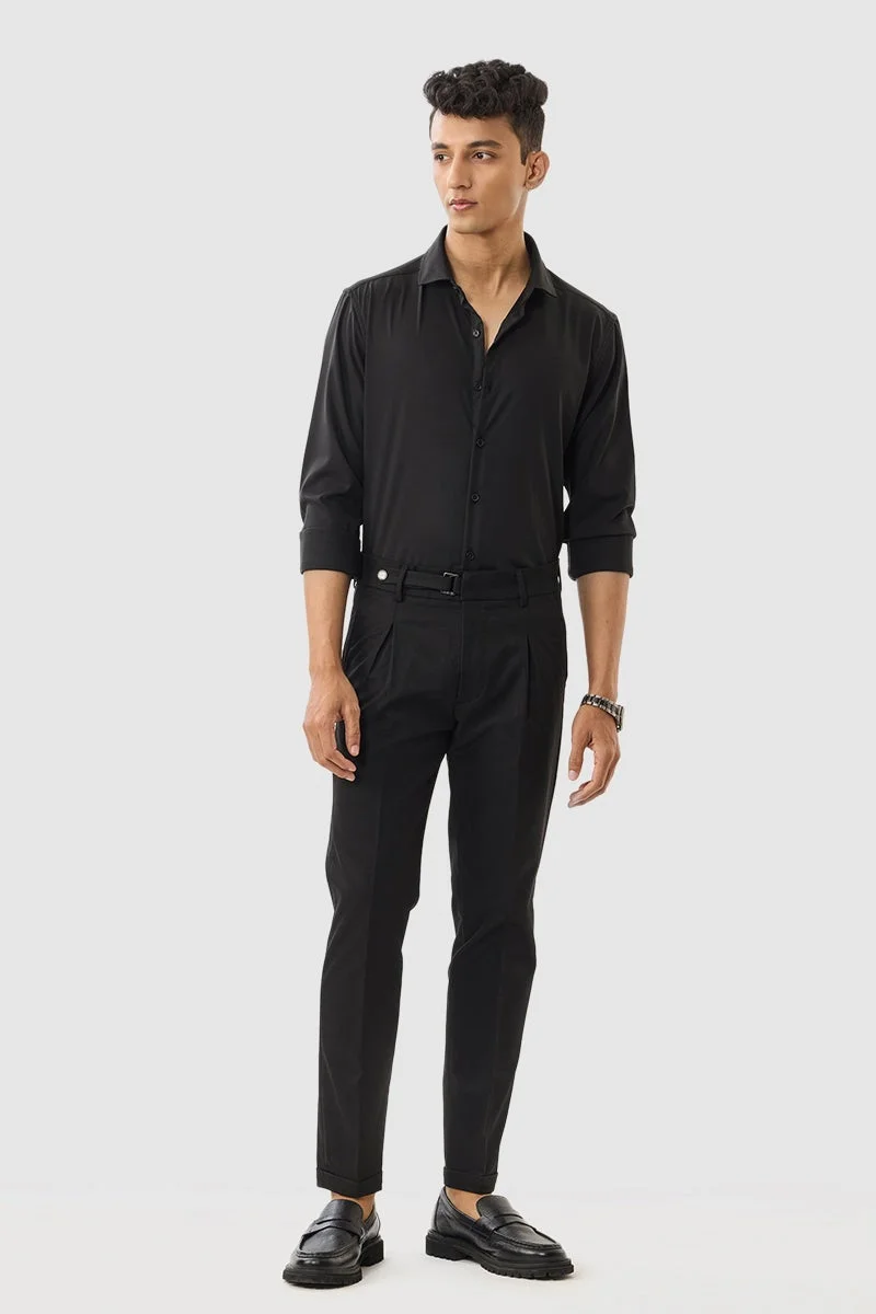SNITCH Black Black Solid Long Sleeve Slim Fit Luxe Shirt for Men | Best Price UAE