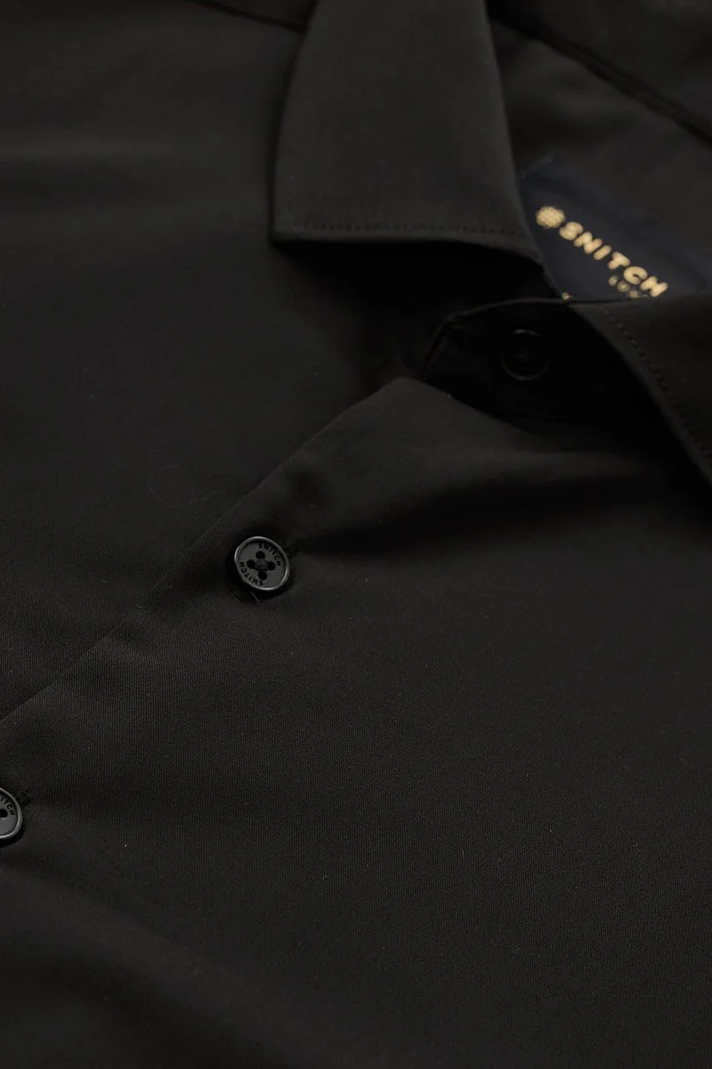 سنيتش Black Solid Long Sleeve Slim Fit Luxe Shirt