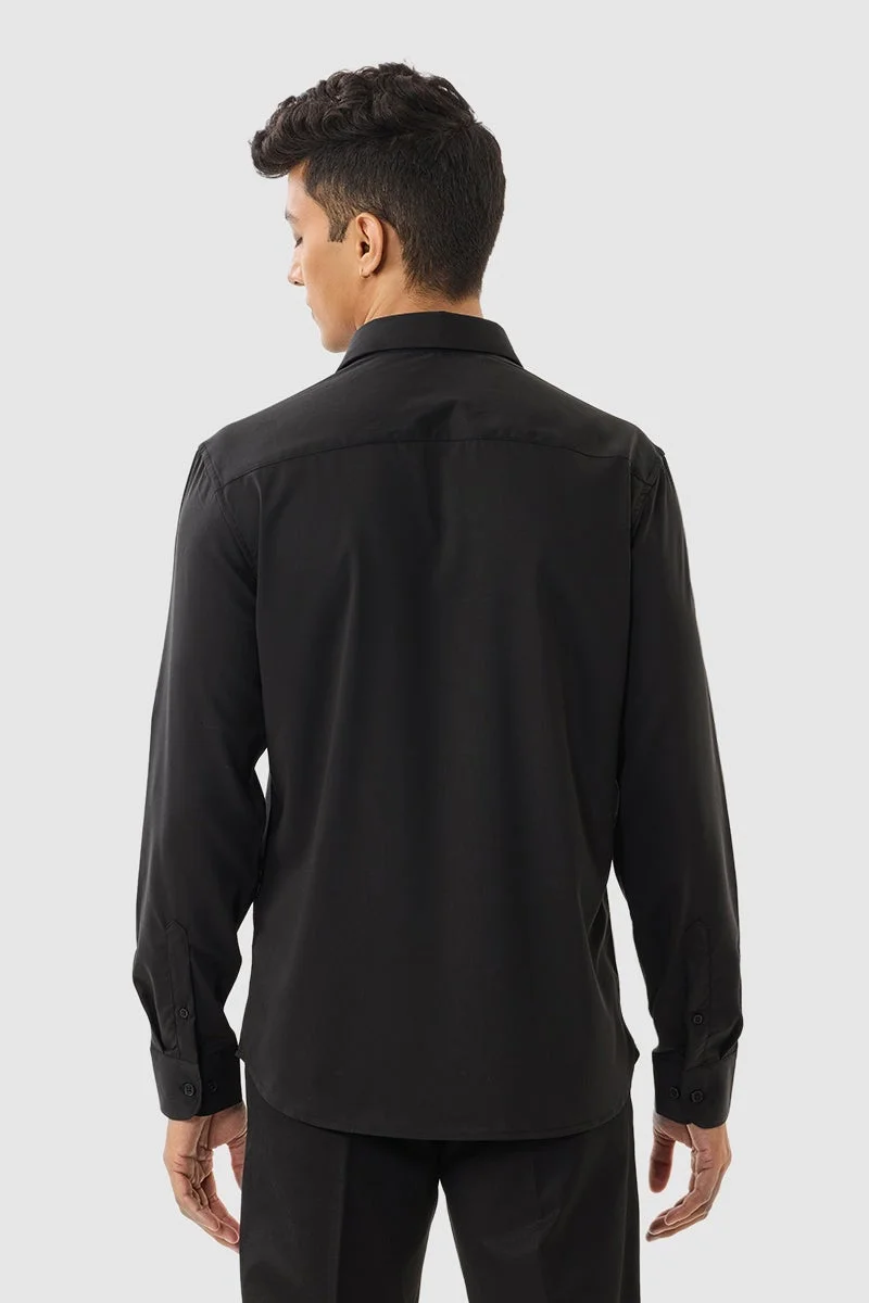 SNITCH Black Black Solid Long Sleeve Slim Fit Luxe Shirt for Men | Best Price UAE