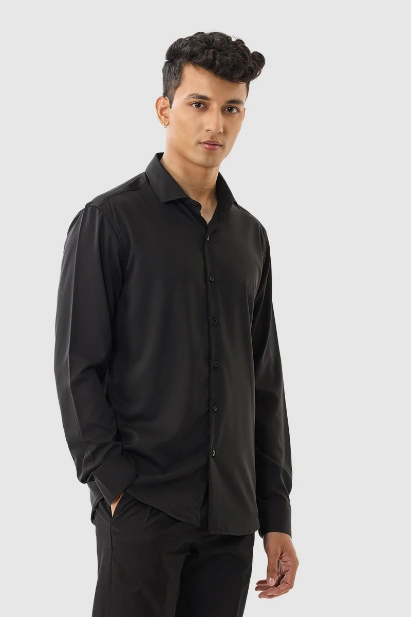 SNITCH Black Black Solid Long Sleeve Slim Fit Luxe Shirt for Men | Best Price UAE