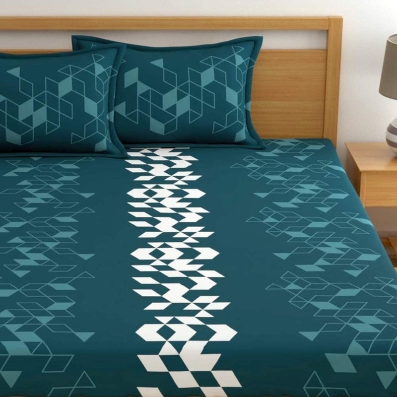 Dreamscape 100 Cotton King Bedsheet with 2 Pillow Covers Size 108 x 108 inches 144 TC Colour Teal Blue - Image 3