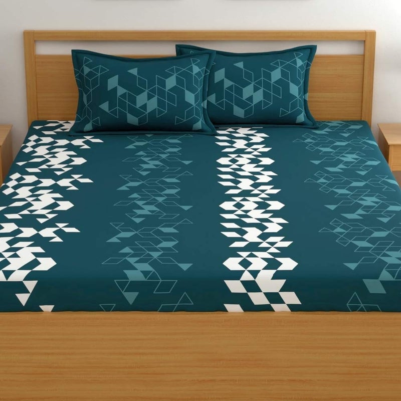 Dreamscape 100 Cotton King Bedsheet with 2 Pillow Covers Size 108 x 108 inches 144 TC Colour Teal Blue - Image 2
