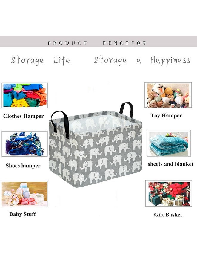 KUNRO Rectangle Toy Bin Waterproof storage organizer for Nursery Hamper Home decor Closet Kids Bedroom Laundry Baby Gift Shelf Baskets(Elephant) - Image 3