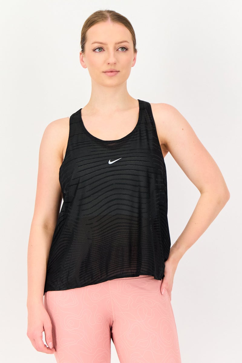 Nike Women Standard Fit Sleeveless Running Tank Top, Black - Image 1