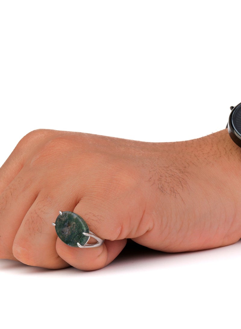 فونيم خاتم شنكار فضة أخضر مخطط - Image 1