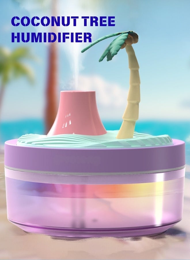 Decorative Coconut Tree Humidifier with 7-Color Night Light, 320ml Top-Fill, Ultra Quiet for Bedroom & Office Desk Decor, Auto Shut-Off - Image 2