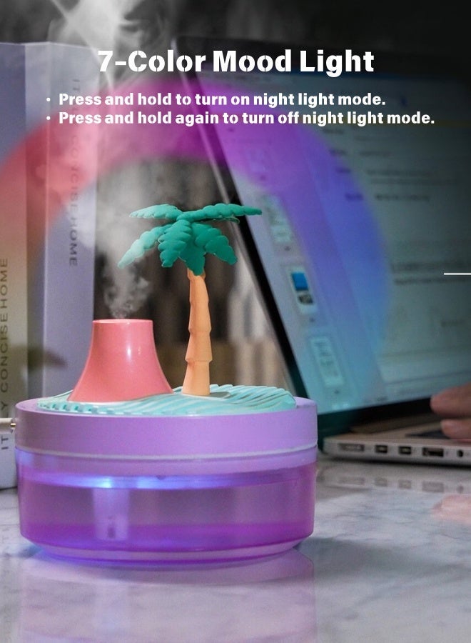 Decorative Coconut Tree Humidifier with 7-Color Night Light, 320ml Top-Fill, Ultra Quiet for Bedroom & Office Desk Decor, Auto Shut-Off - Image 1