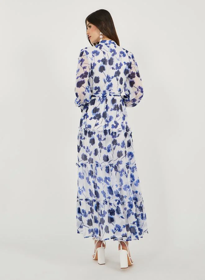 Styli Floral Print Long Sleeves Shirt Maxi Dress