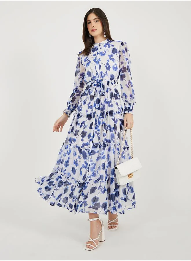 ستايلي Floral Print Long Sleeves Shirt Maxi Dress