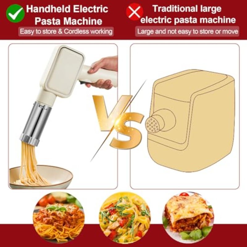 Home pasta making: electric cordless pasta maker machine with 5 molds, white ABS plastic, portable automatic spaghetti and ramen noodle maker for fresh pasta lovers - Image 4