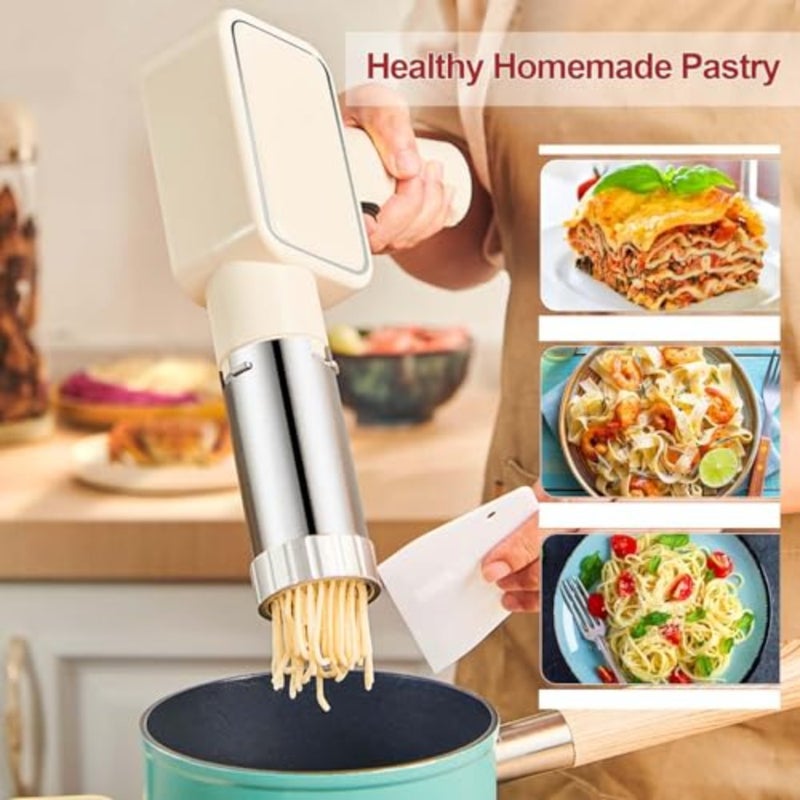 Home pasta making: electric cordless pasta maker machine with 5 molds, white ABS plastic, portable automatic spaghetti and ramen noodle maker for fresh pasta lovers - Image 5