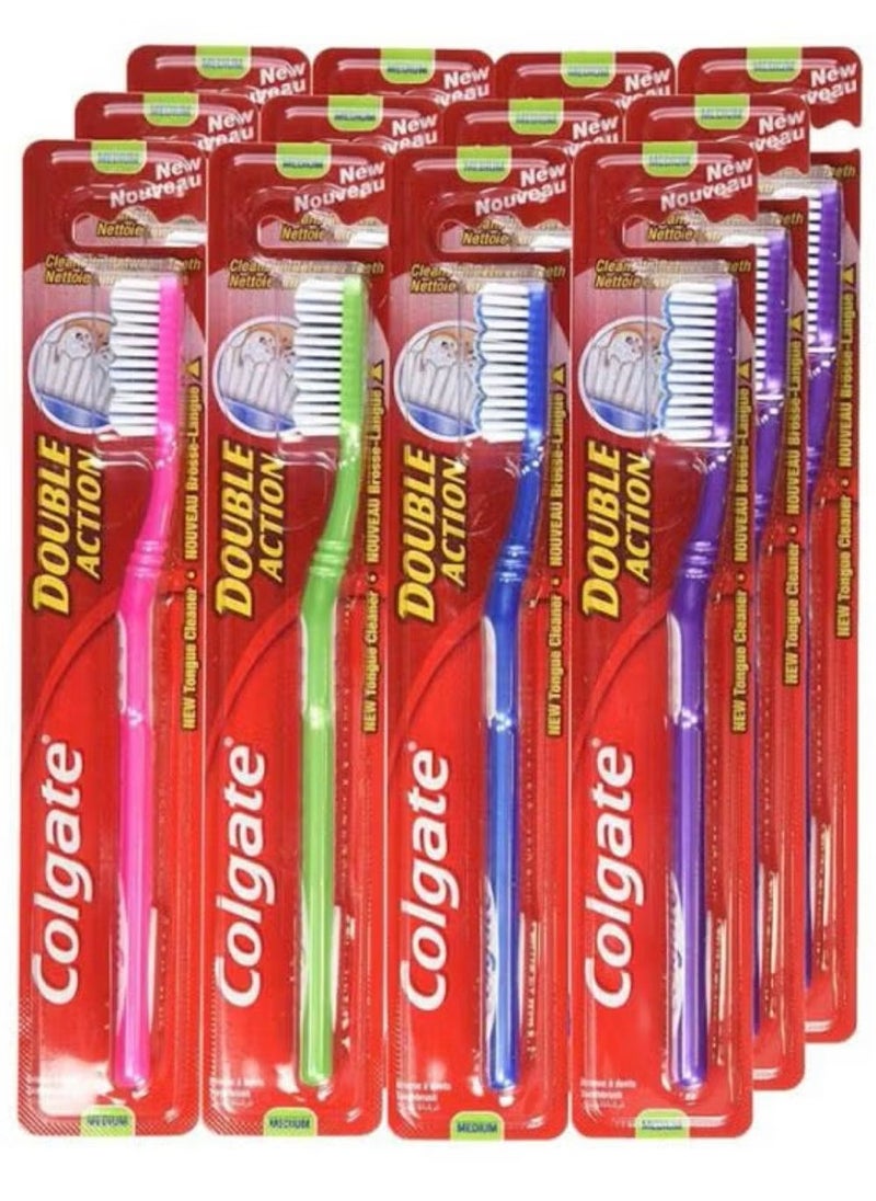 Colgate - Pack Of 12 Double Action Toothbrush Pink/Green/Blue/Purple - Image 1