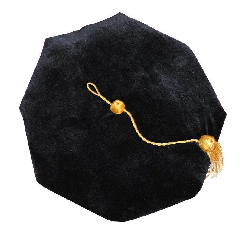 Newrara Newrara Doctoral Tam Black Velvet 8Sided WGold Bullion Tassel One Size Fits Most 