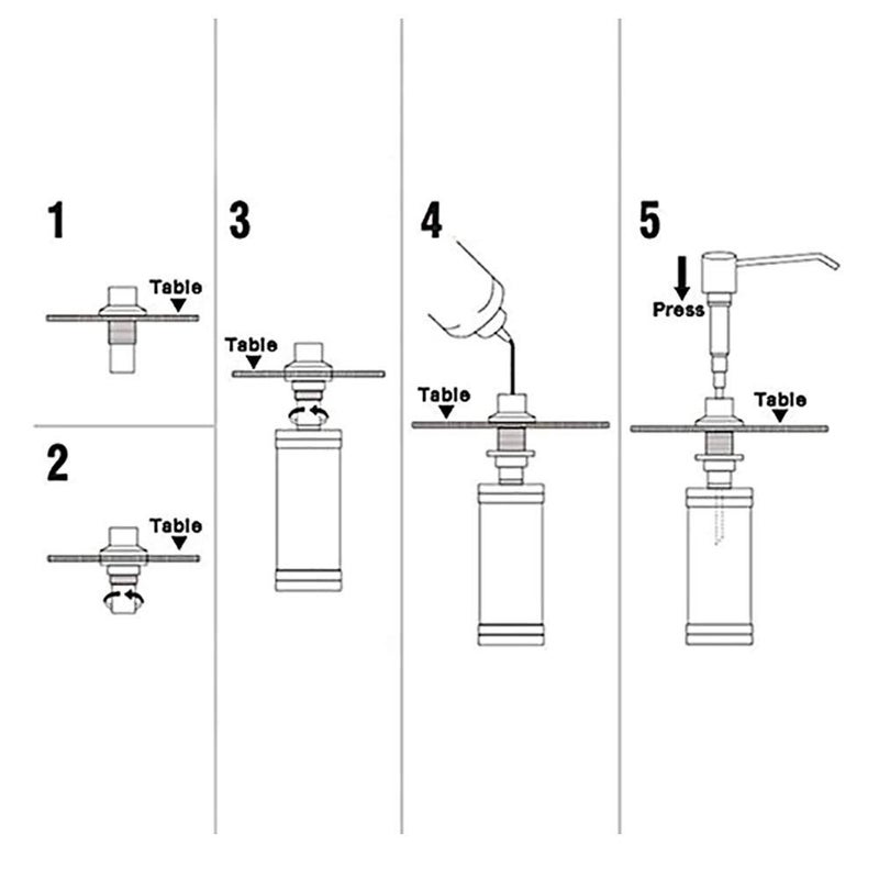 amiciCare موزع صابون حوض المطبخ مع إعادة تعبئة علوية تصميم مدمج مضخة من الفولاذ المقاوم للصدأ مع رأس دوار 360 درجة وزجاجة صابون سعة 300 مل (مضخة موزع مع زجاجة) - Image 5