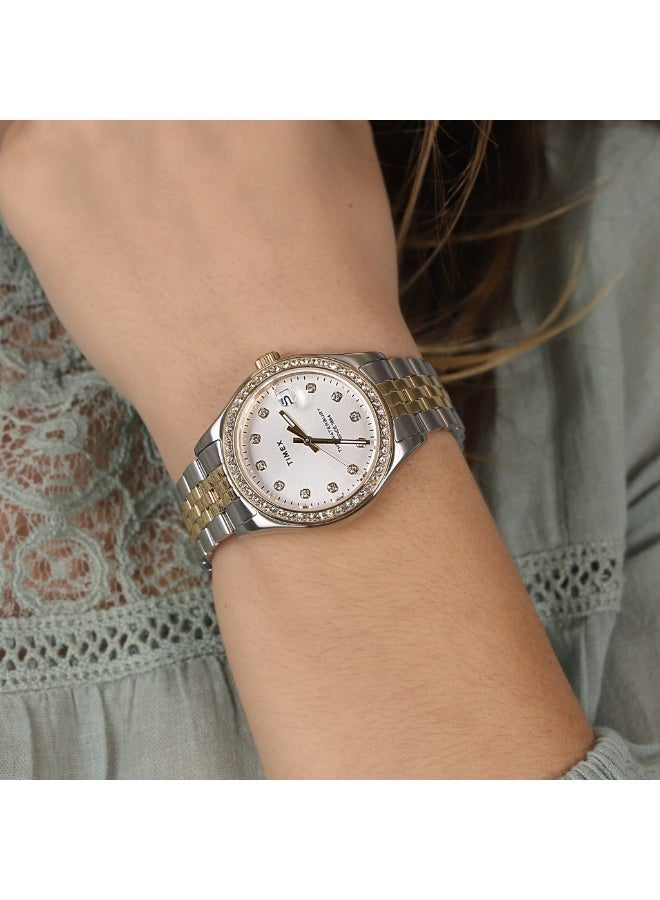 تيميكس ساعة TIMEX النسائية بهيكل من الفولاذ المقاوم للصدأ الفضي وسوار من الفولاذ المقاوم للصدأ الفضي والذهبي - Image 5