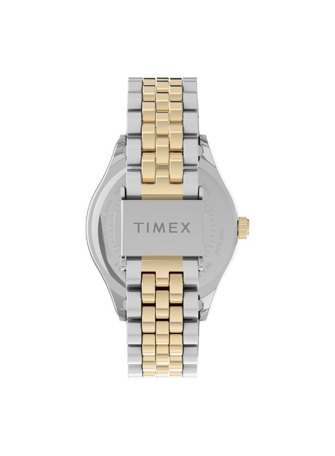 تيميكس ساعة TIMEX النسائية بهيكل من الفولاذ المقاوم للصدأ الفضي وسوار من الفولاذ المقاوم للصدأ الفضي والذهبي - Image 3