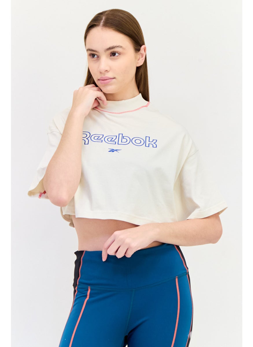 Reebok Women Sportswear Fit Short Sleeve Outdoor Cropped T-Shirt, Off White  - Image 1
