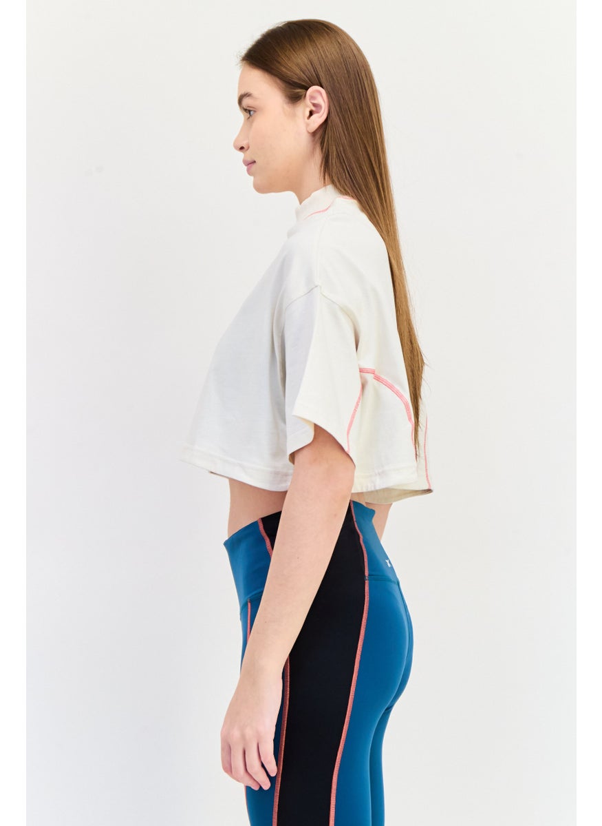 Reebok Women Sportswear Fit Short Sleeve Outdoor Cropped T-Shirt, Off White  - Image 4