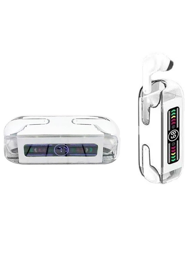 CATANES - M12 MAX Wireless Bluetooth Headset Transparent Digital Display Color Screen Touching Type Long Battery Life Headset Game Mode Bluetooth Headset For Samsung S22 Ultra/S23 Ultra White - Image 1