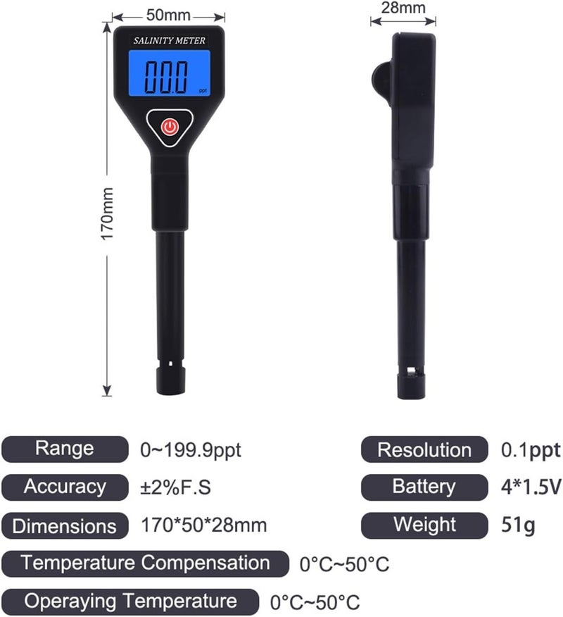 Water Meter, Portable Salinity Meter Salinometer Halometer Salt Gauge Salty Brine Seawater Food Salinity Tester Salt Concentration - Image 1