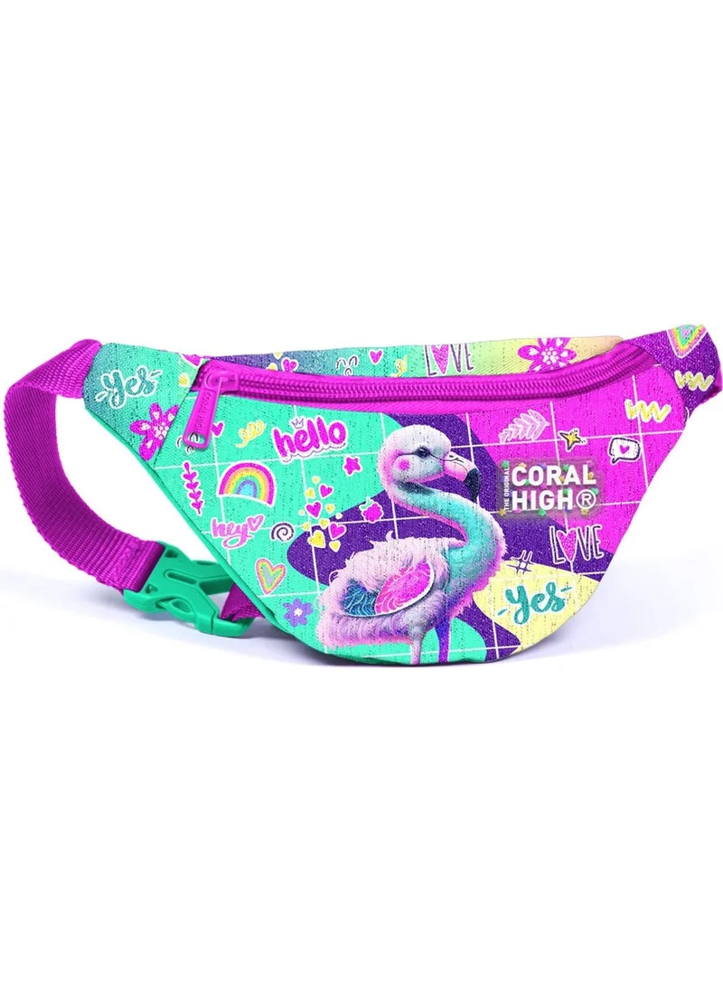 CORAL HIGH Kids Pink Water Green Flamingo Patterned Waist Bag 11523