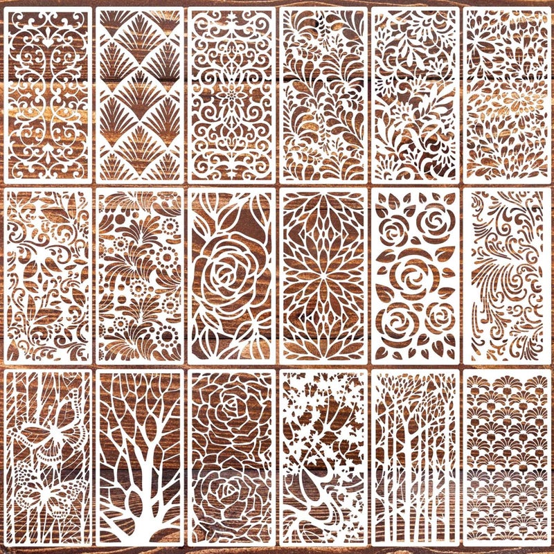 SUNVERSE Stencils for Crafts Reusable Texture Stencils Background Stencil Leaf Floral Templates for Painting on Wood Furniture Card Canvas Paper Scrapbook(Border Stencil03-18p) - Image 1