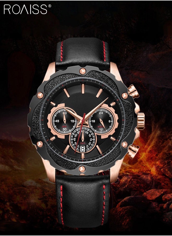 roaiss - Leather Strap Quartz Watches for Men Analog Display Gear Shape Dial Chronograph Sports Watch with Date Display Waterproof as Gift for Men - Image 1