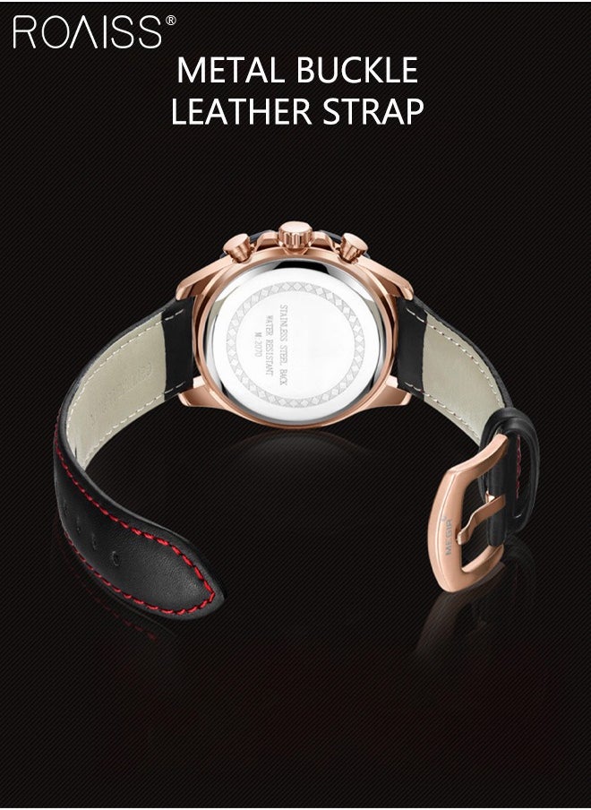roaiss - Leather Strap Quartz Watches for Men Analog Display Gear Shape Dial Chronograph Sports Watch with Date Display Waterproof as Gift for Men - Image 1