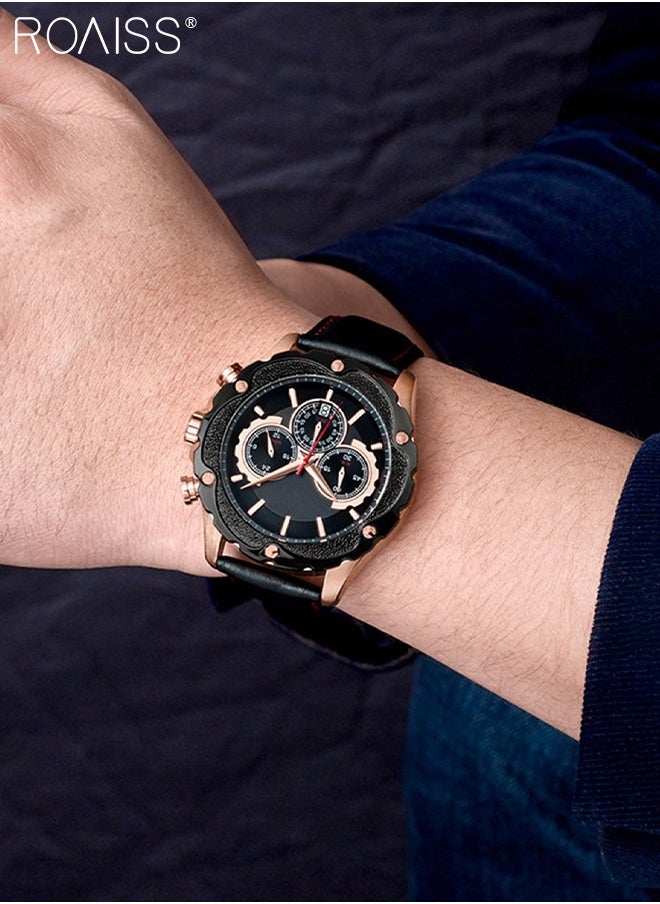 roaiss - Leather Strap Quartz Watches for Men Analog Display Gear Shape Dial Chronograph Sports Watch with Date Display Waterproof as Gift for Men - Image 1