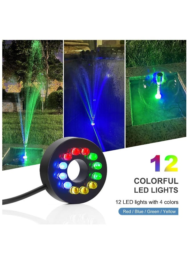 ماركة غير محددة مضخة fountain تحت الماء مع ضوء LED ملون، مضخة ماء بطول 7.2 قدم، مضخة حوض سمك مع 3 فوهات، مضخة نافورات للبرك الصغيرة، الحدائق، الأحواض، خزانات السمك، نافورة داخلية وخارجية  - Image 1