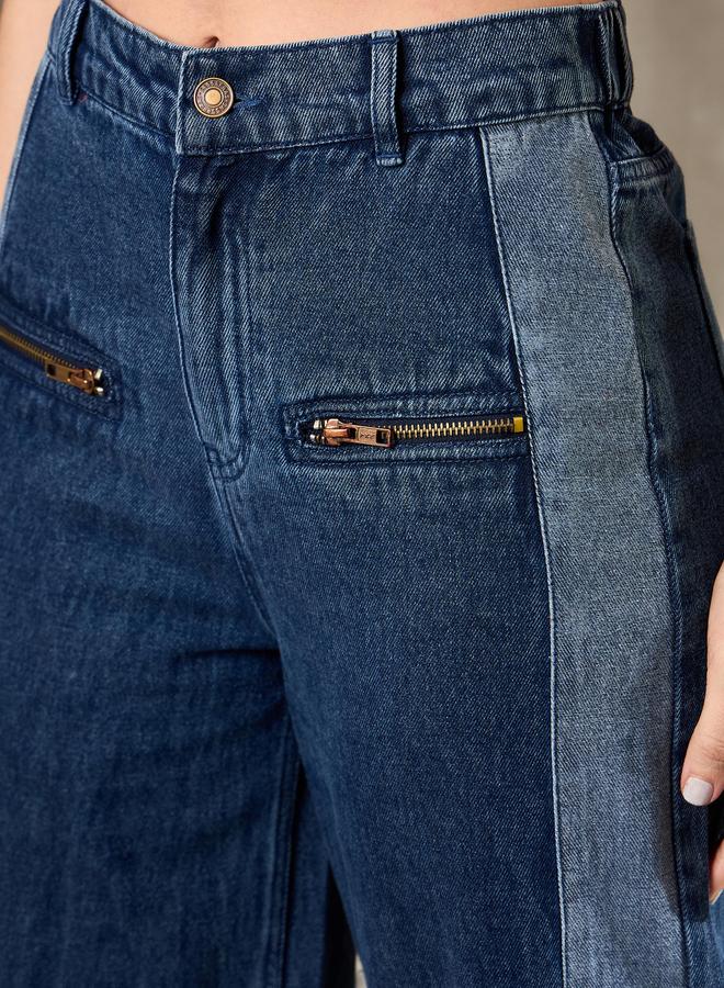 ساسافراس جينز واسع بخصر مرتفع وتفاصيل سحاب بلون كحلي - Image 4