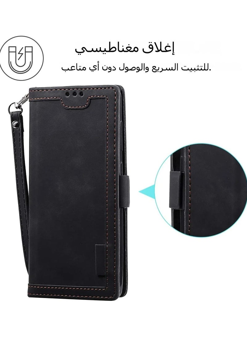 Phone Case for Samsung Galaxy S21 5G 6.2 inch Wallet Cell Cover with Tempered Glass Screen Protector Lanyard Flip Credit Card Holder Slot Stand S 21 21S G5 Women Men Rugged Wrist Strap  - Image 3