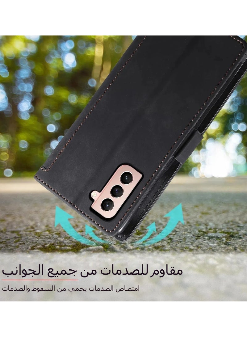 Phone Case for Samsung Galaxy S21 5G 6.2 inch Wallet Cell Cover with Tempered Glass Screen Protector Lanyard Flip Credit Card Holder Slot Stand S 21 21S G5 Women Men Rugged Wrist Strap  - Image 5