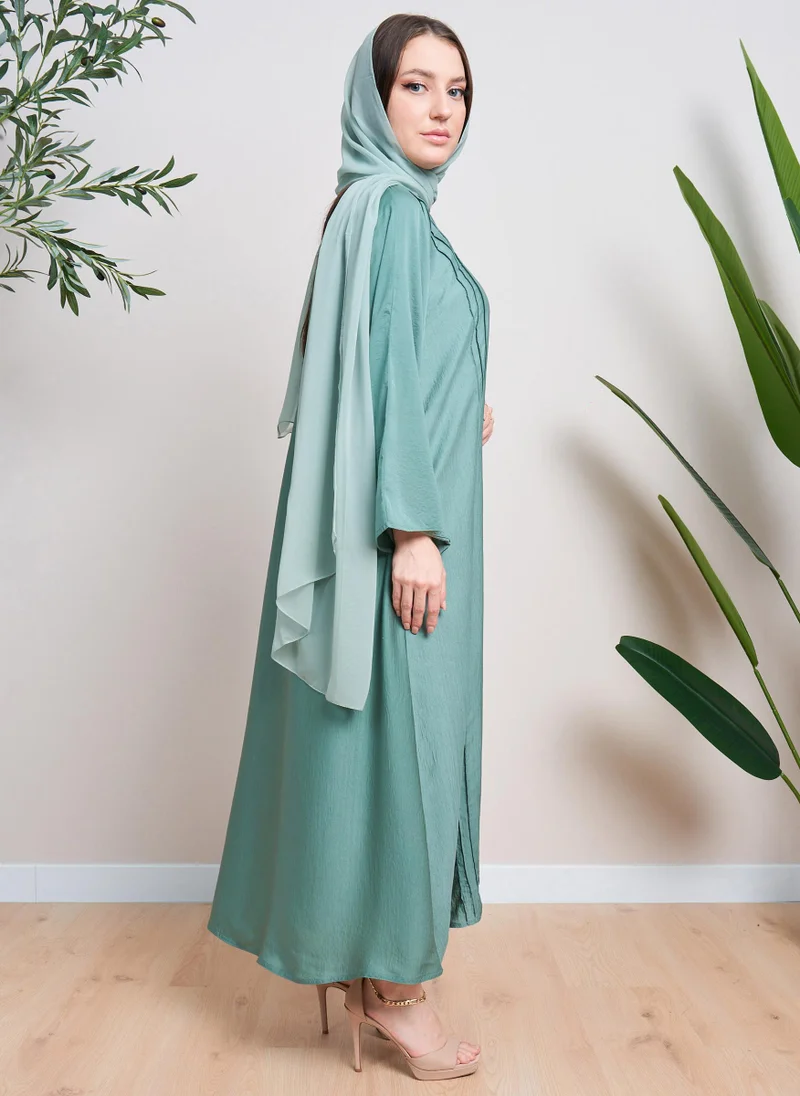 Couturelabs Green Front Pintuck Abaya with Sheila