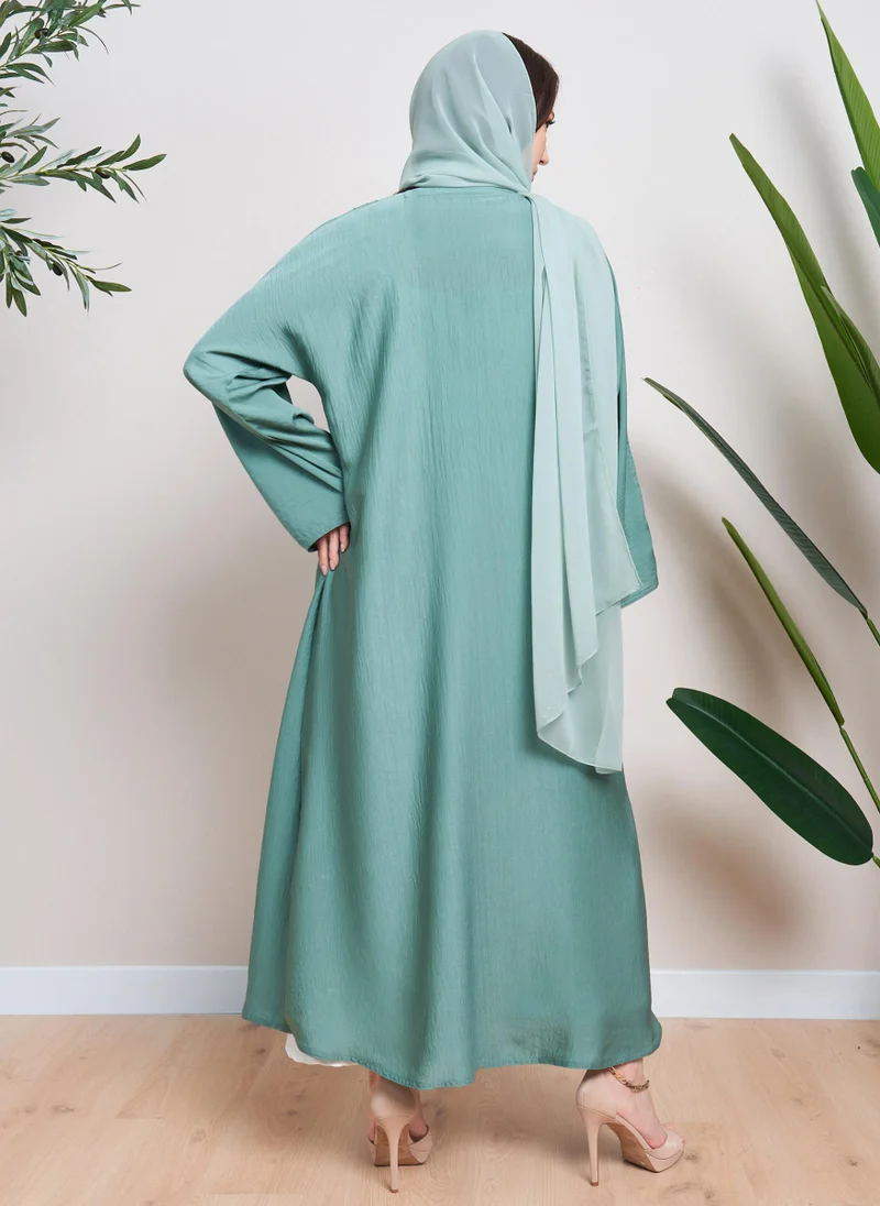 Couturelabs Green Front Pintuck Abaya with Sheila