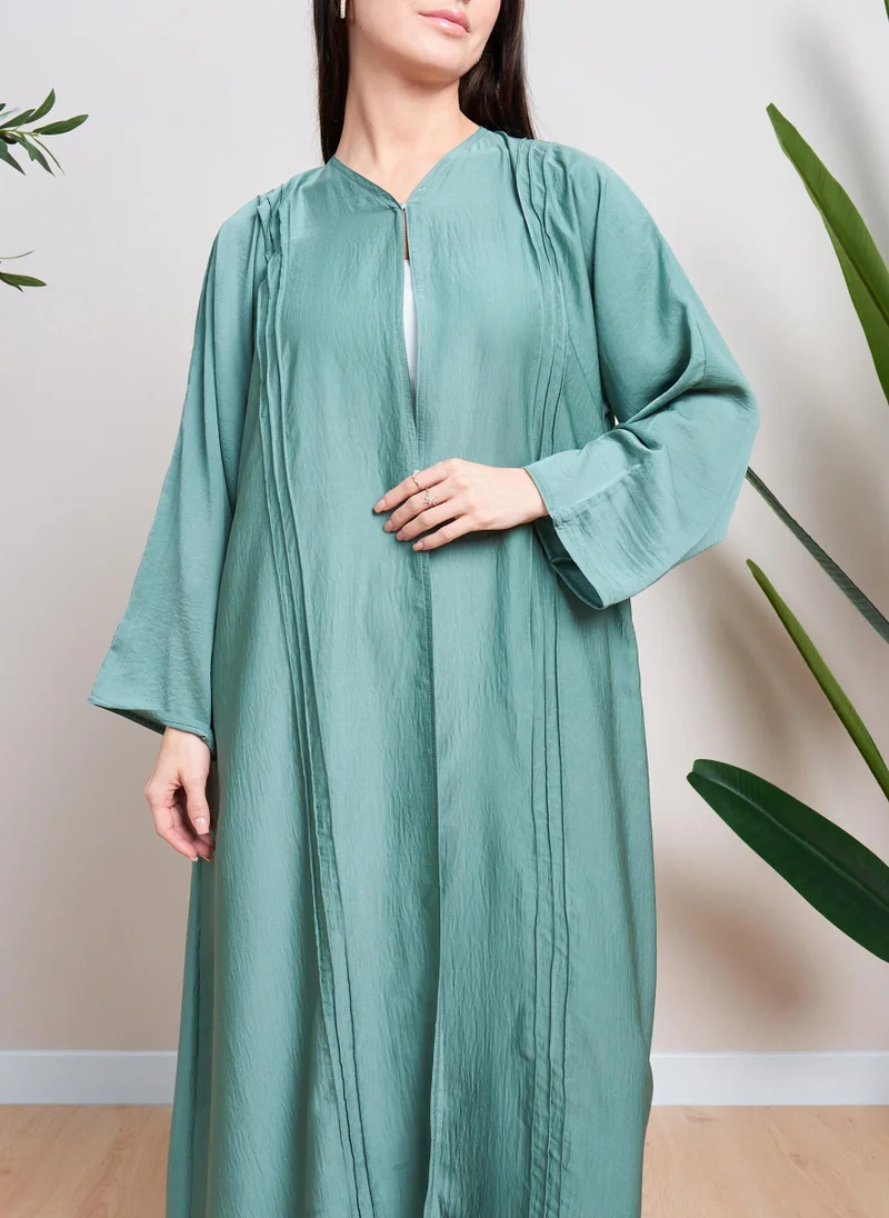 Couturelabs Green Front Pintuck Abaya with Sheila