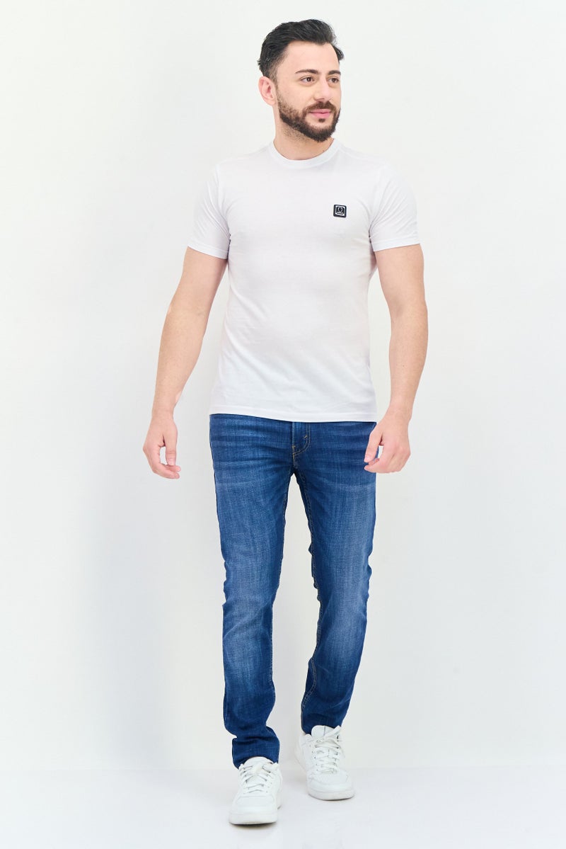 833 POLICE Men Crew Neck Short Sleeve Brand Logo T-Shirts, White - Image 2