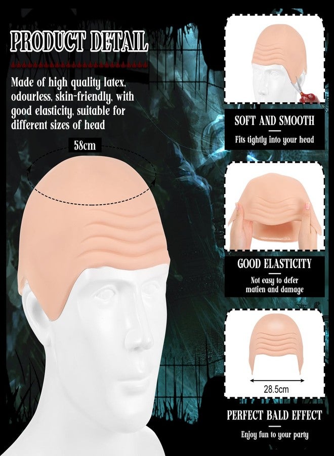 Syhood 4 Packs Halloween Bald Caps Makeup Latex Bald Head Wig Cap Hat Costume Accessories for Women Men Adults(Nude,Medium) - Image 2