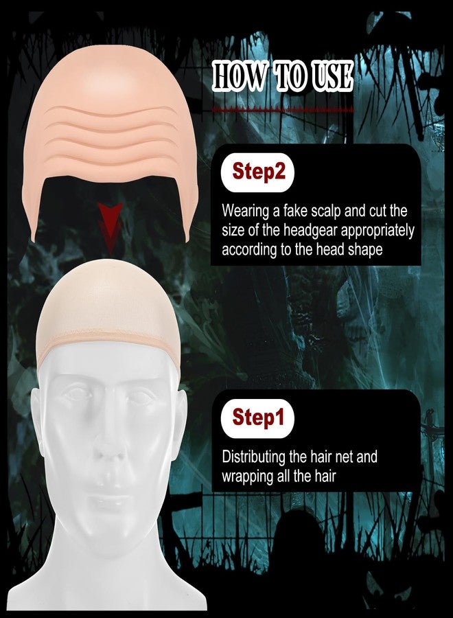 Syhood 4 Packs Halloween Bald Caps Makeup Latex Bald Head Wig Cap Hat Costume Accessories for Women Men Adults(Nude,Medium) - Image 3