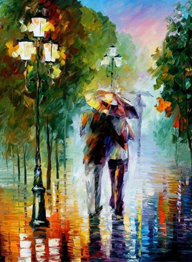 NIBEMINENT Romantic In The Rain Canvas Oil Painting With DIY Kit Multicolour 40x50centimeter - Image 1