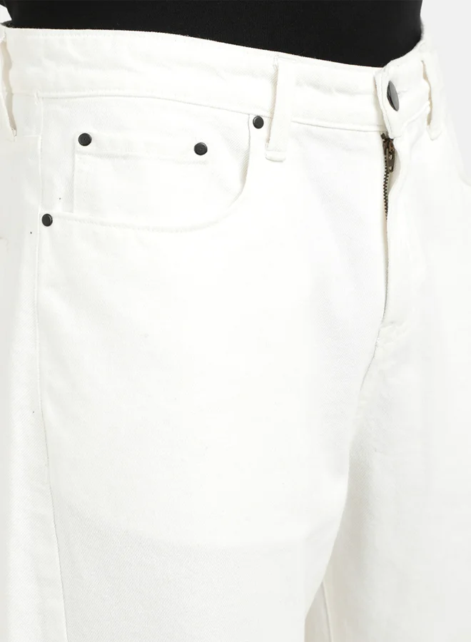 Take Two White Men Pure Cotton Loose Fit Crop Jeans By Bene Kleed for Men | Best Price UAE