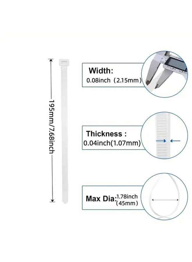 1000pcs White Heavy Duty Nylon Plastic Cable Ties 8 Inch Self Locking Zip Ties - Image 1