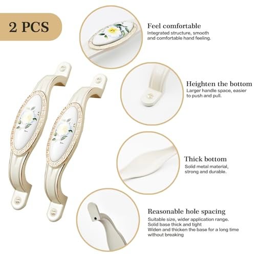 Oligitdi 2PCS Ceramic Door Handle Gold Antique Finish, Zinc Alloy Antique for Wardrobe Cabinet Drawer Home Decoration (Flower) - Image 4