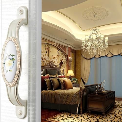 Oligitdi 2PCS Ceramic Door Handle Gold Antique Finish, Zinc Alloy Antique for Wardrobe Cabinet Drawer Home Decoration (Flower) - Image 2