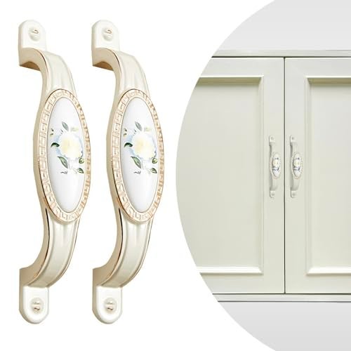 Oligitdi 2PCS Ceramic Door Handle Gold Antique Finish, Zinc Alloy Antique for Wardrobe Cabinet Drawer Home Decoration (Flower) - Image 1
